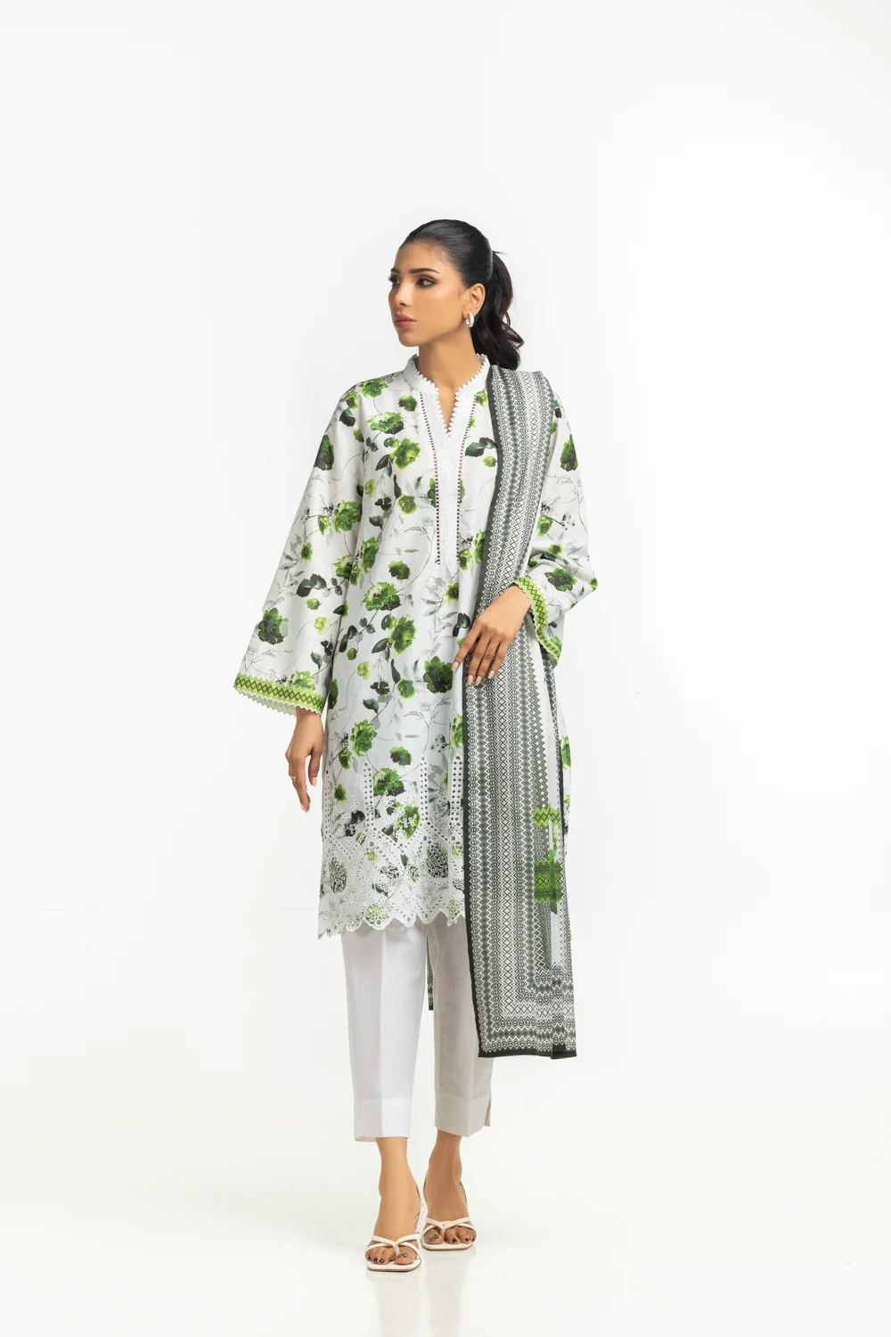 3PC Lawn Printed Suit With Schiffli Embroidered - Image 5