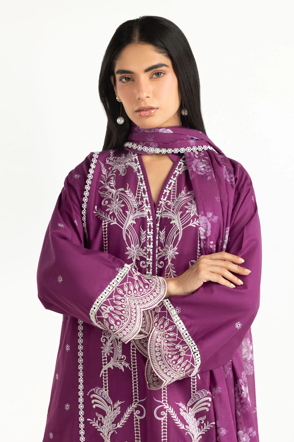 3PC Lawn Printed With Embroidered Suit - Image 4