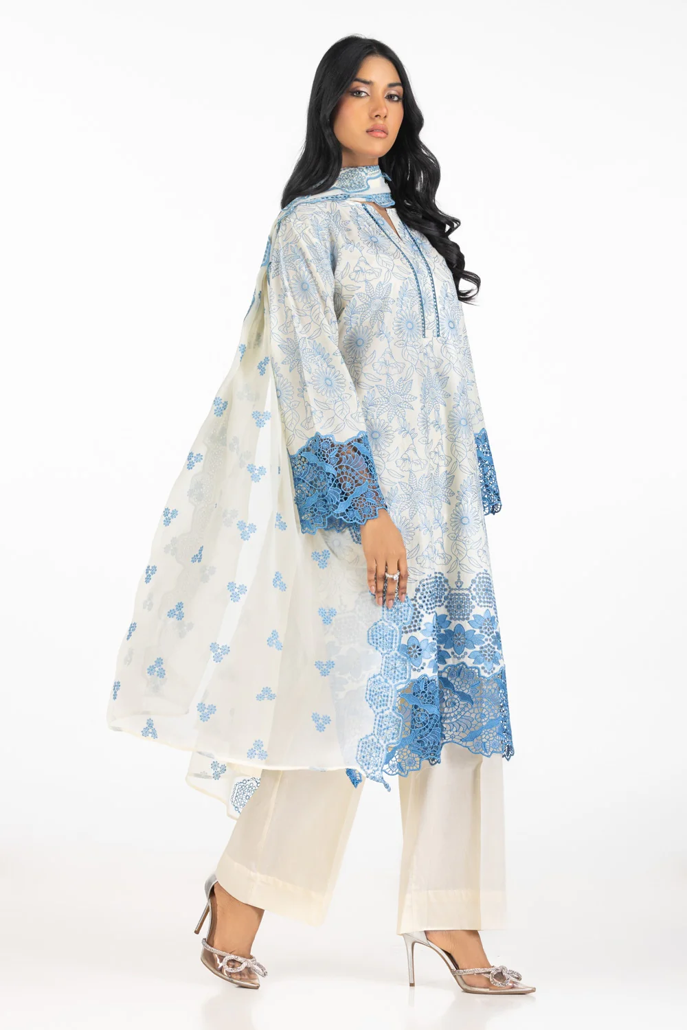 3PC Lawn Schiffli Embroidered Suit - Image 5