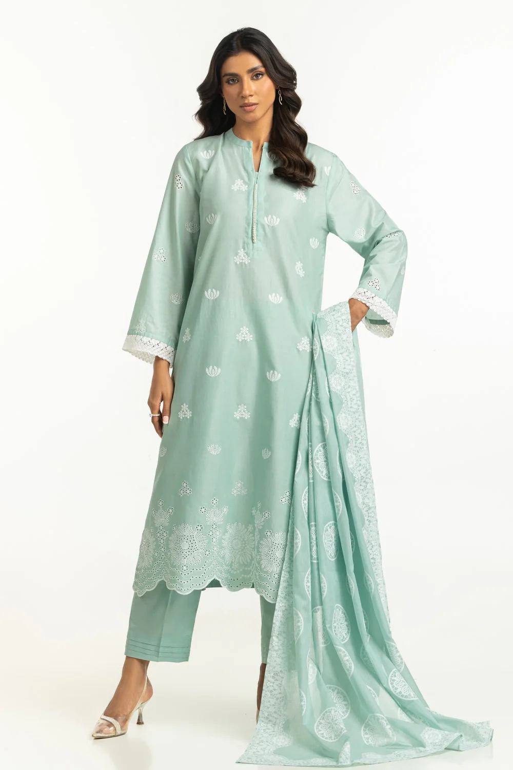 3PC Lawn Schiffli Embroidered Suit