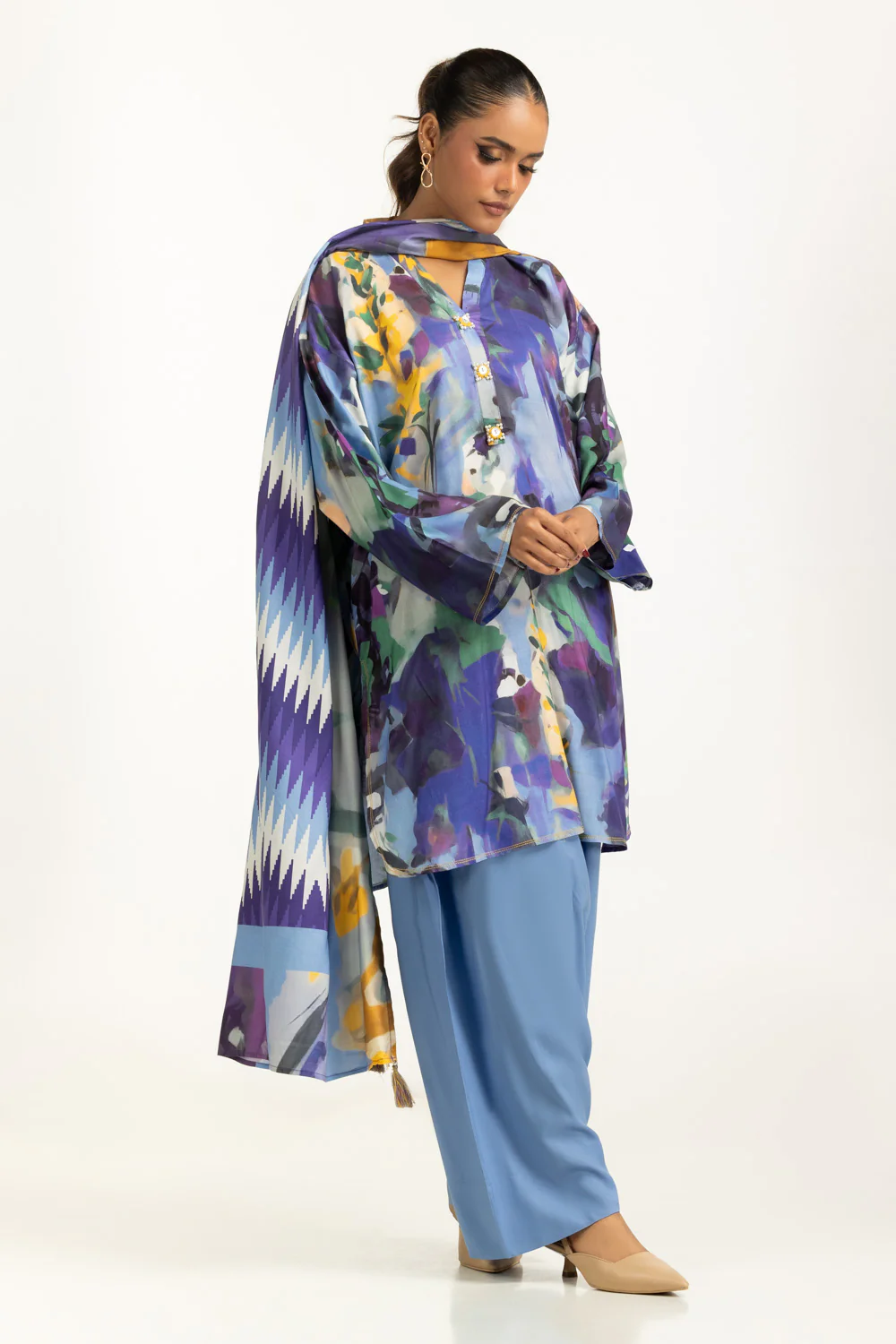 3PC Linen Printed Suit - Image 3