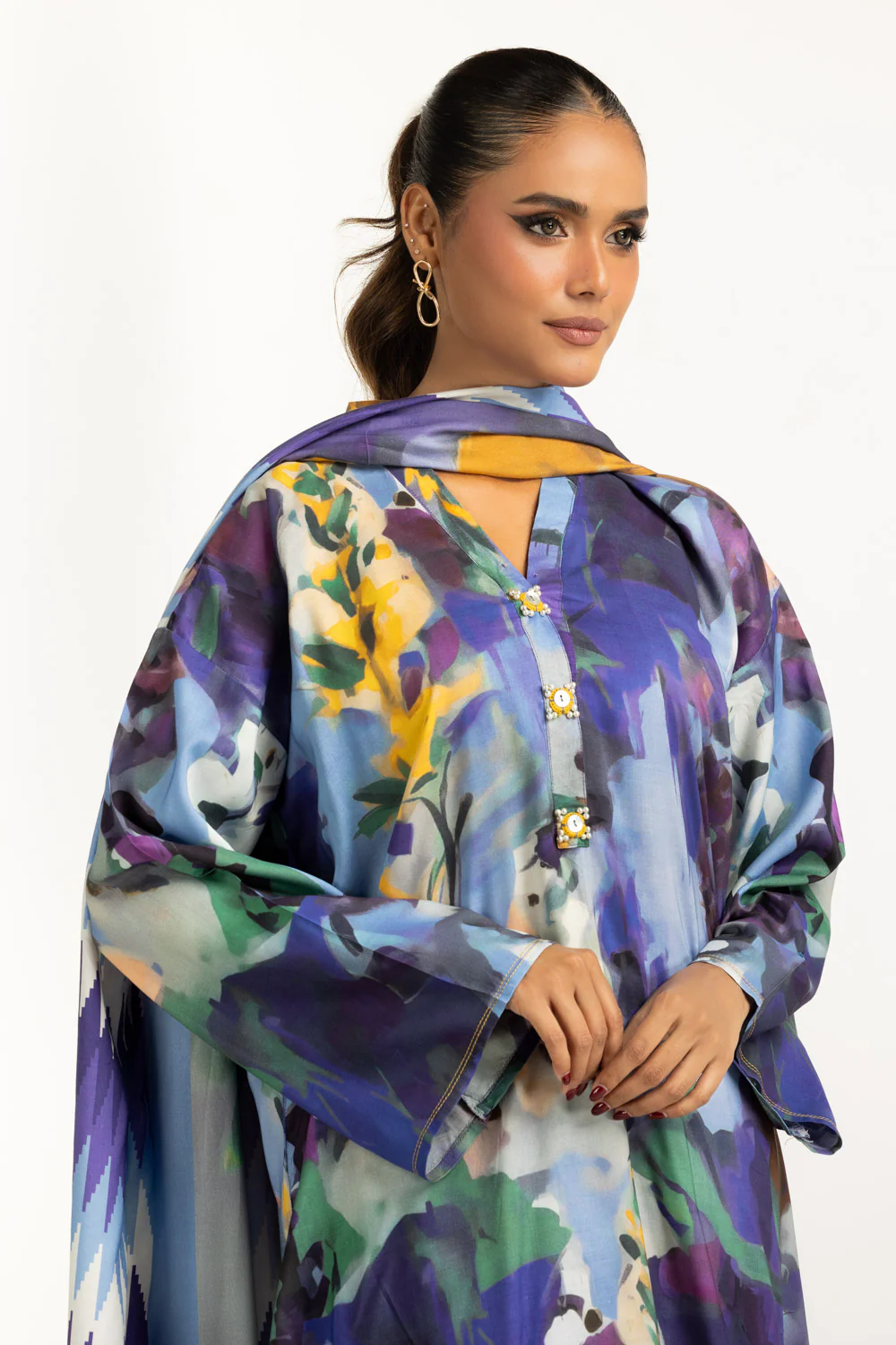 3PC Linen Printed Suit - Image 5