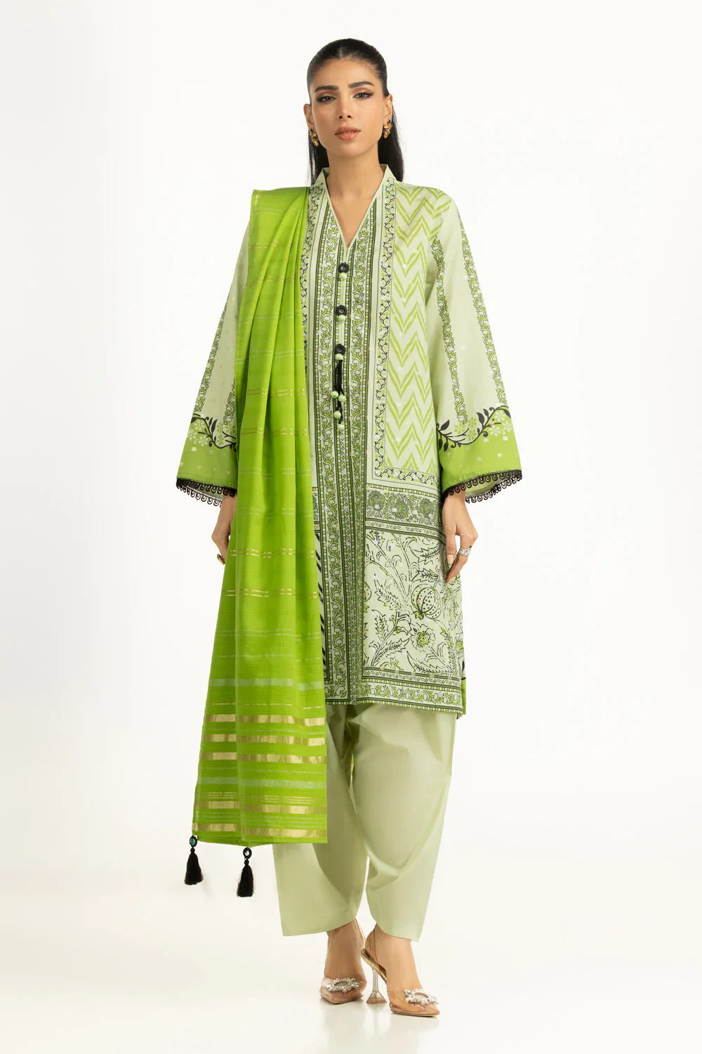 3PC Lurex Jacquard Printed Suit