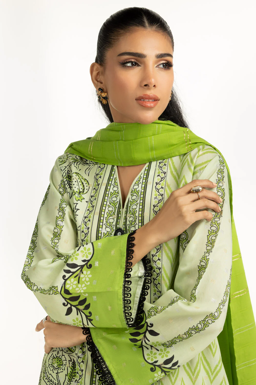 3PC Lurex Jacquard Printed Suit - Image 4