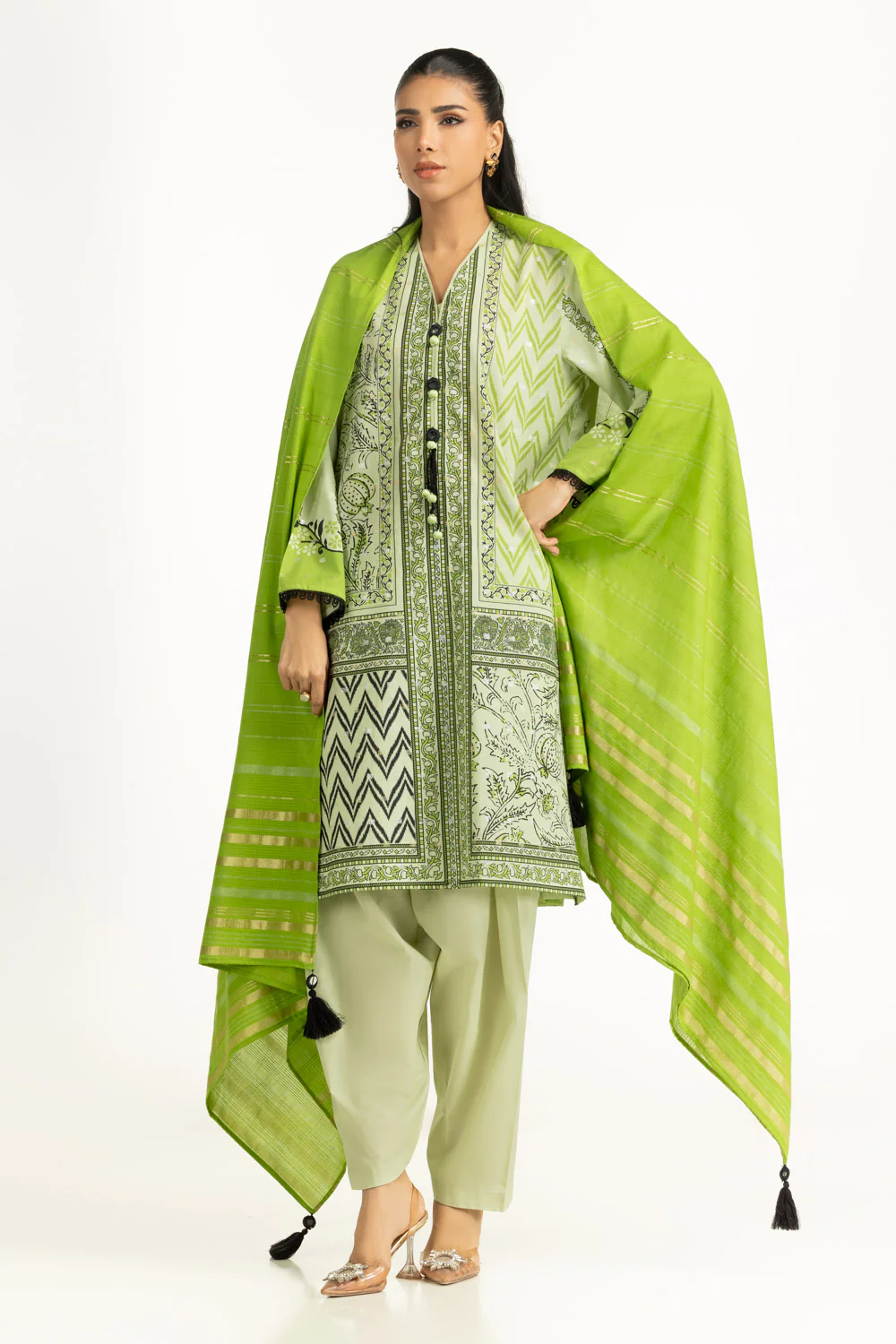 3PC Lurex Jacquard Printed Suit - Image 7