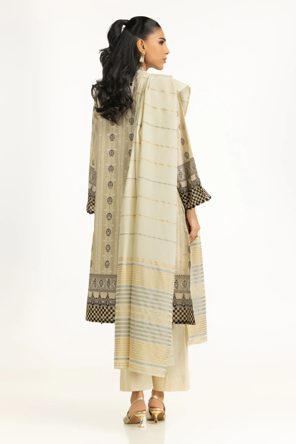 3PC Lurex Jacquard Printed Suit - Image 5