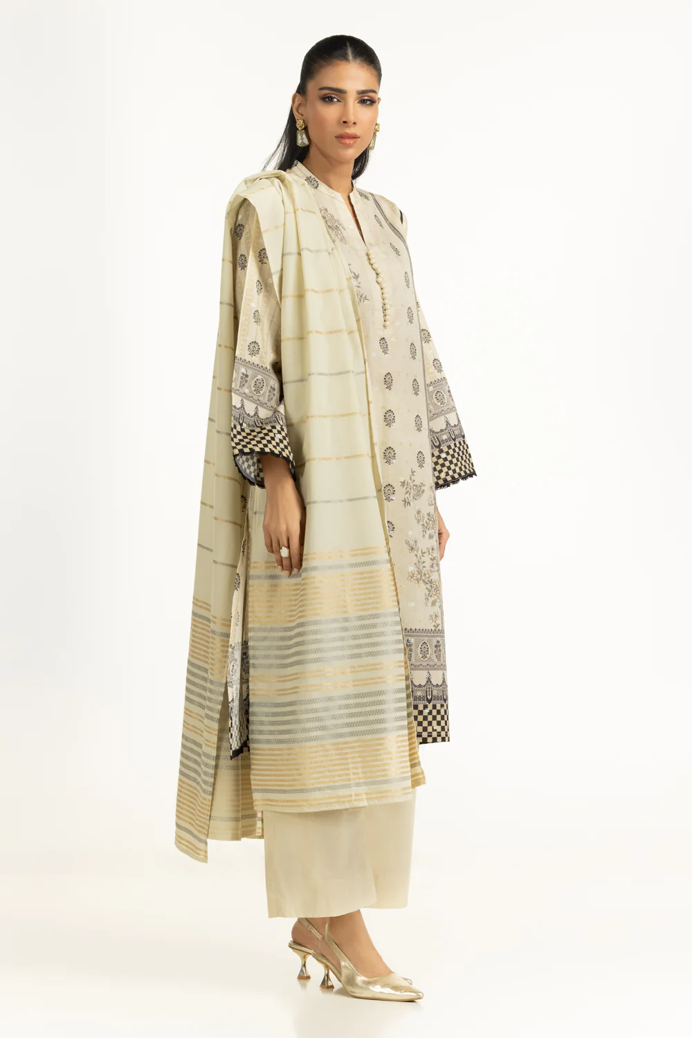 3PC Lurex Jacquard Printed Suit - Image 7