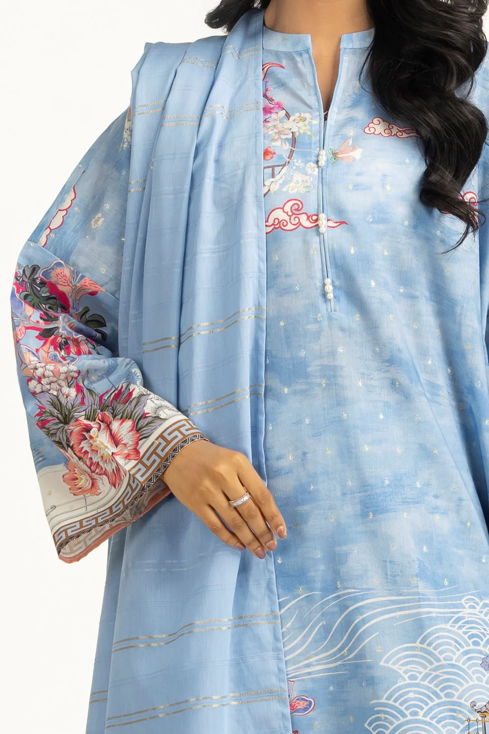 3PC Lurex Jacquard Printed Suit - Image 2