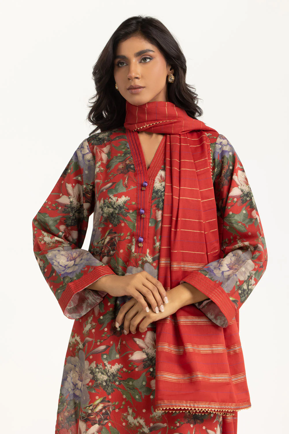 3PC Lurex Jacquard Printed Suit - Image 3