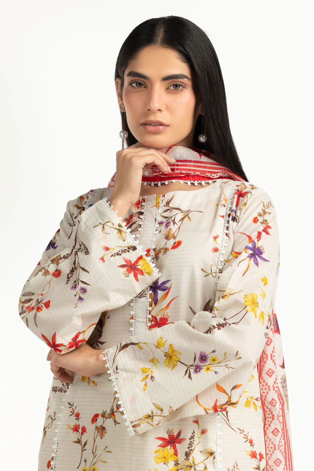 3PC Masoori Printed Stripe Suit - Image 3