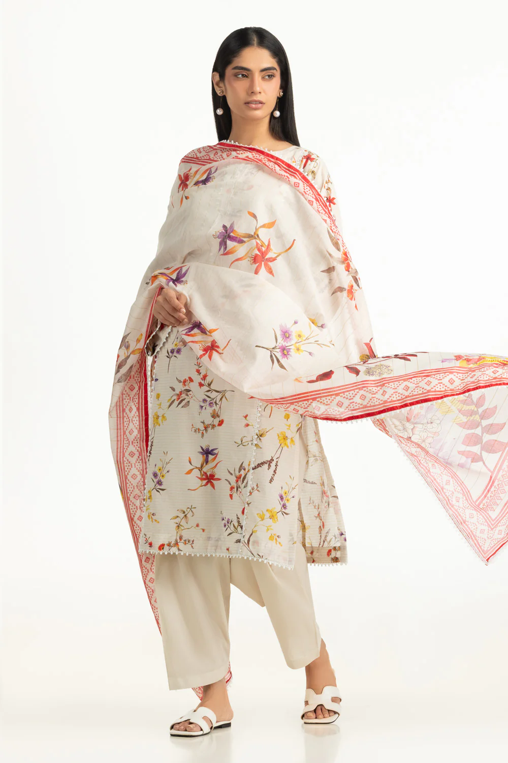 3PC Masoori Printed Stripe Suit - Image 4
