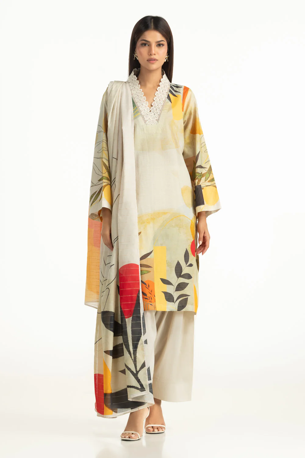 3PC Masoori Printed Stripe Suit