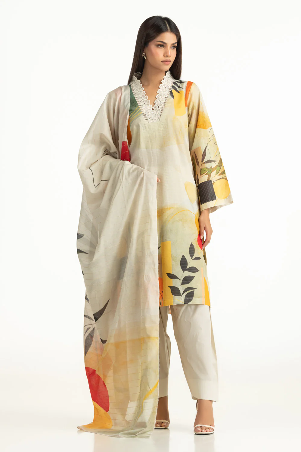 3PC Masoori Printed Stripe Suit - Image 3