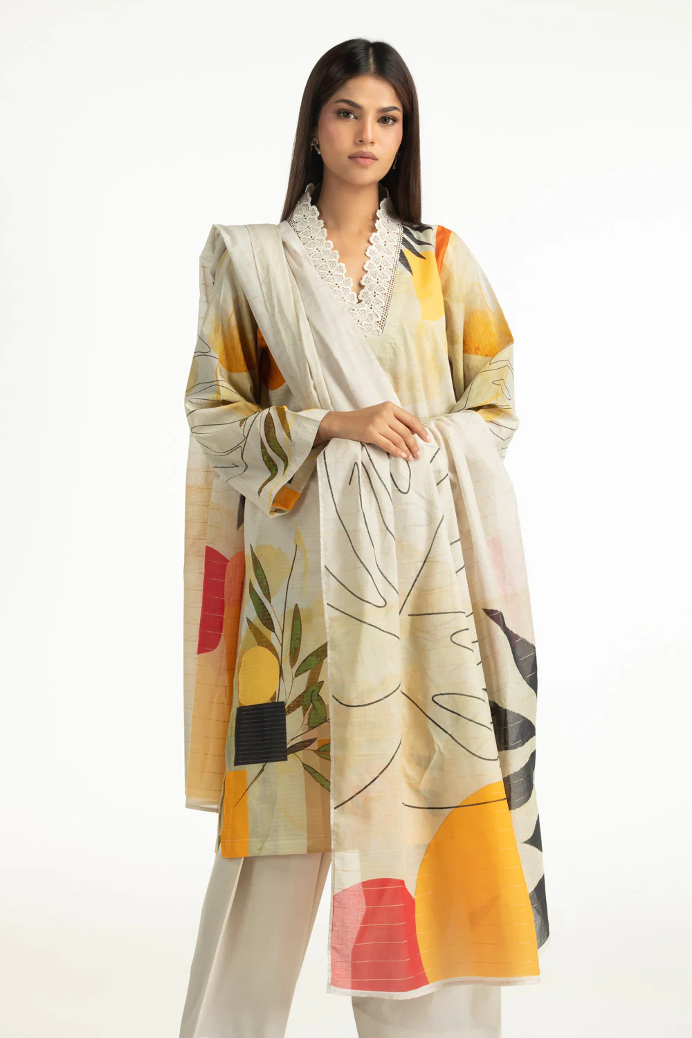 3PC Masoori Printed Stripe Suit - Image 4