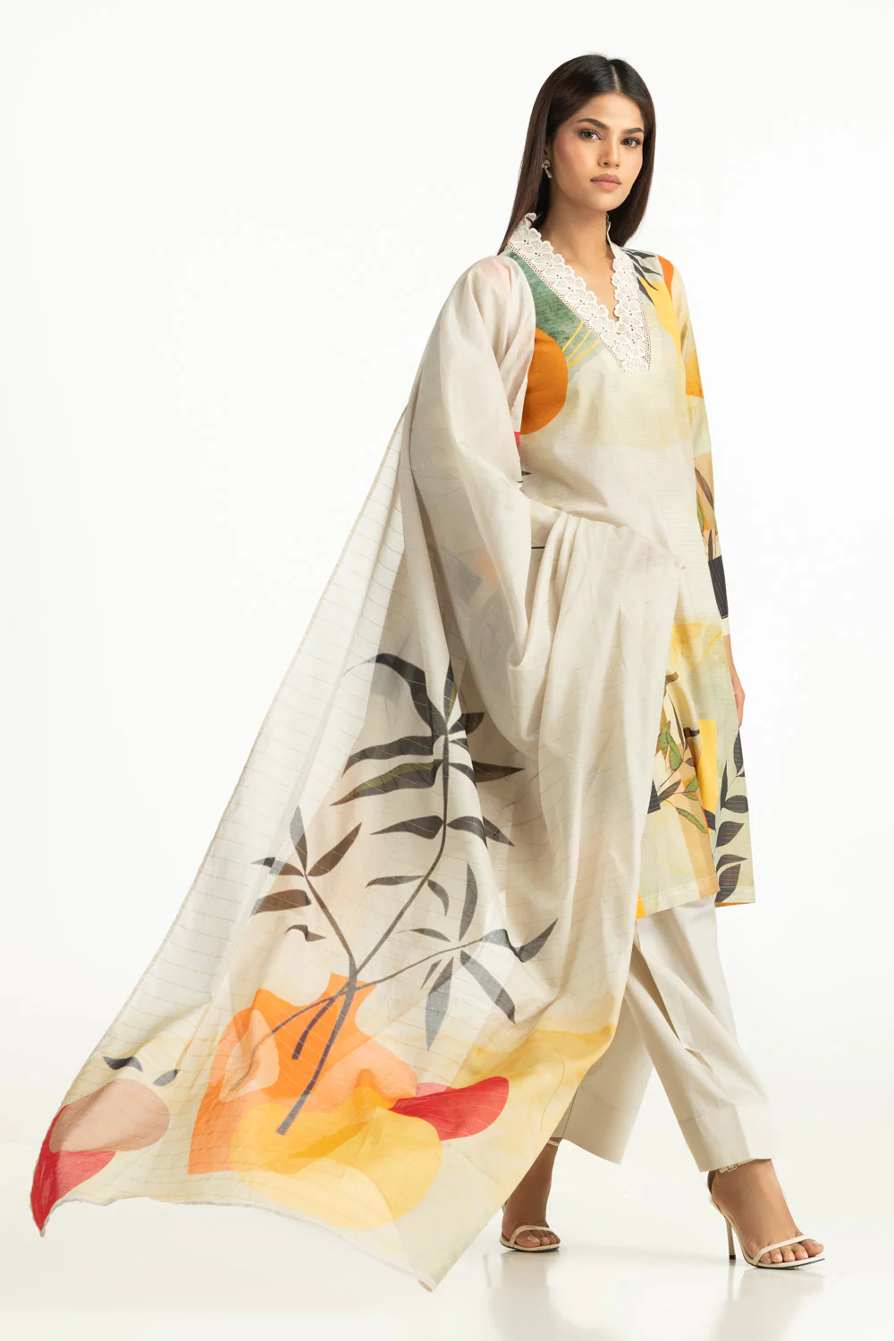 3PC Masoori Printed Stripe Suit - Image 5
