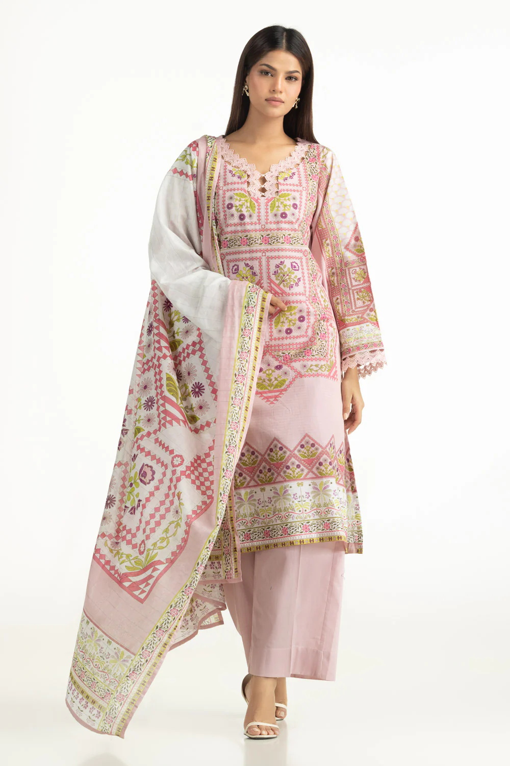 3PC Masoori Printed Stripe Suit - Image 3