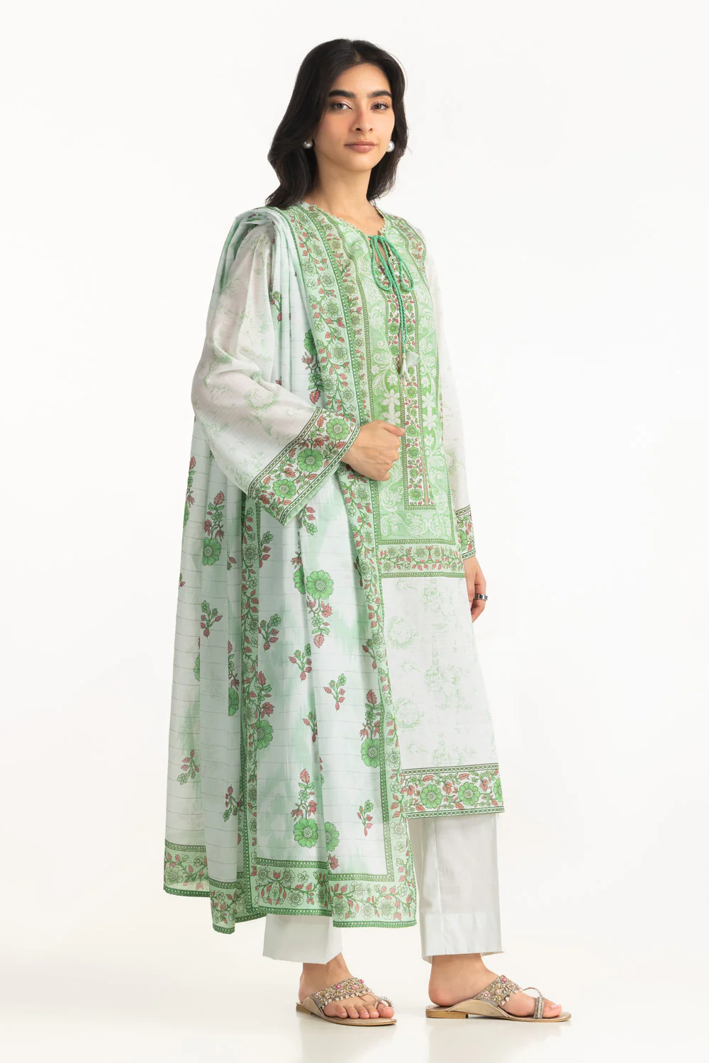 3PC Mehsuri Printed Stripe Suit - Image 4