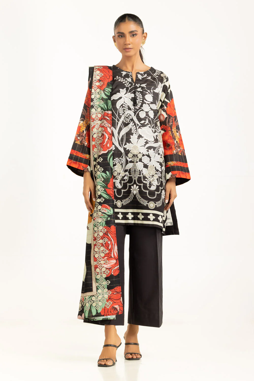 3PC Mehsuri Srtipe Khaddar Printed Suit