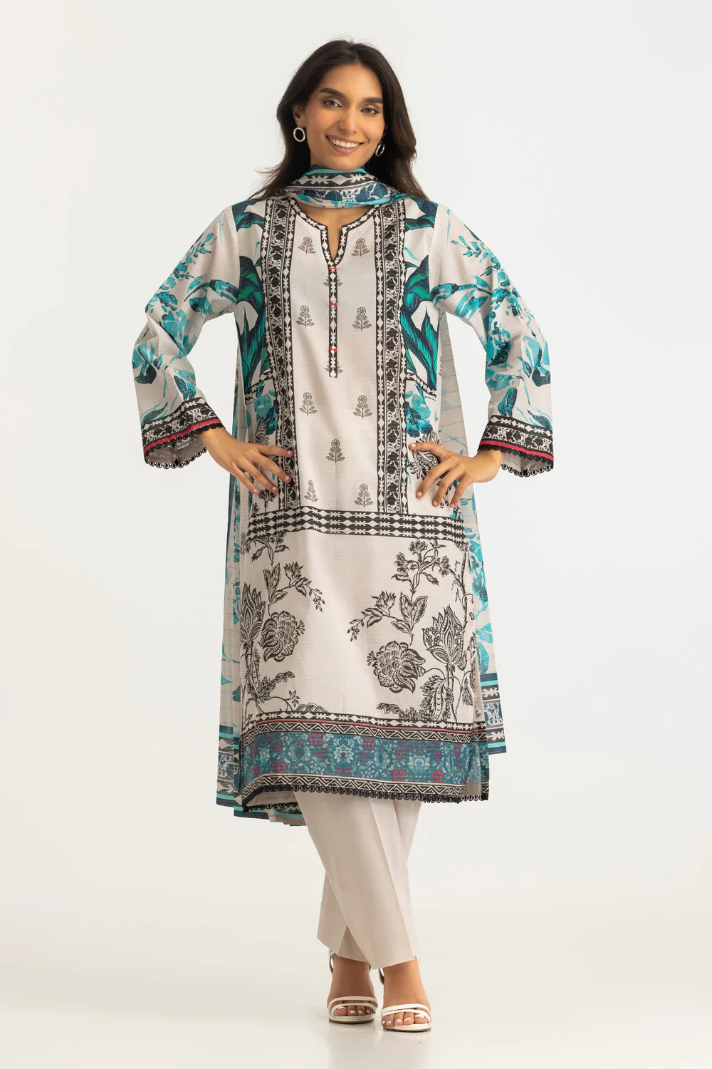 3PC Mehsuri Stripe Lawn Printed Suit