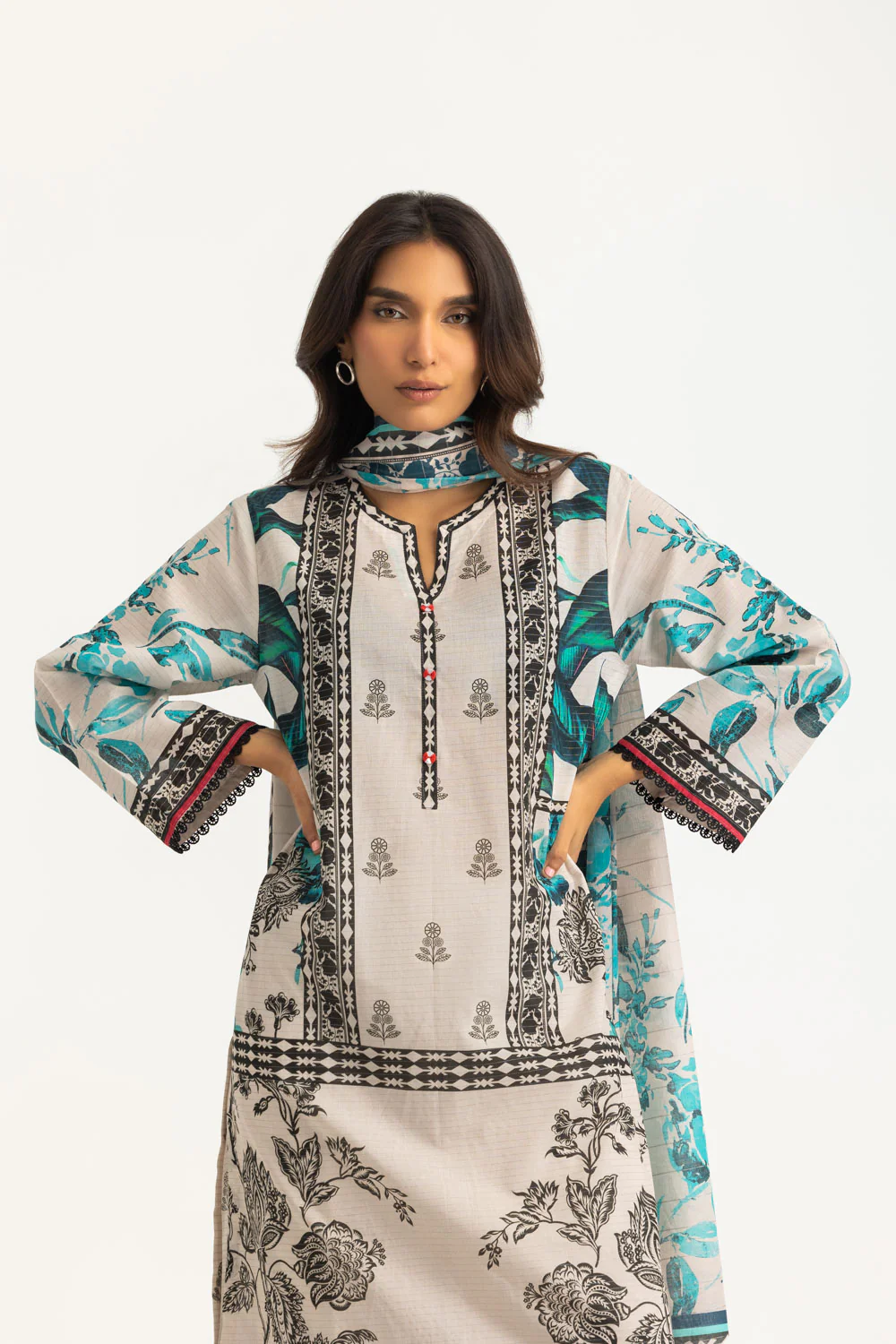 3PC Mehsuri Stripe Lawn Printed Suit - Image 3