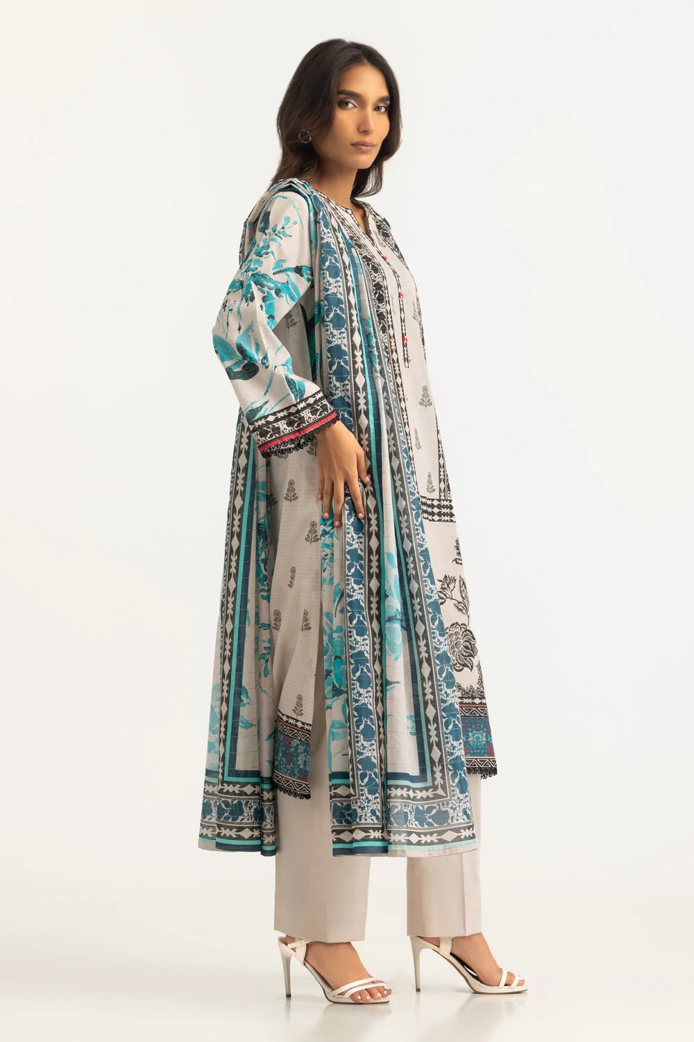 3PC Mehsuri Stripe Lawn Printed Suit - Image 4