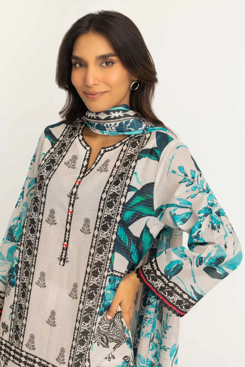 3PC Mehsuri Stripe Lawn Printed Suit - Image 5