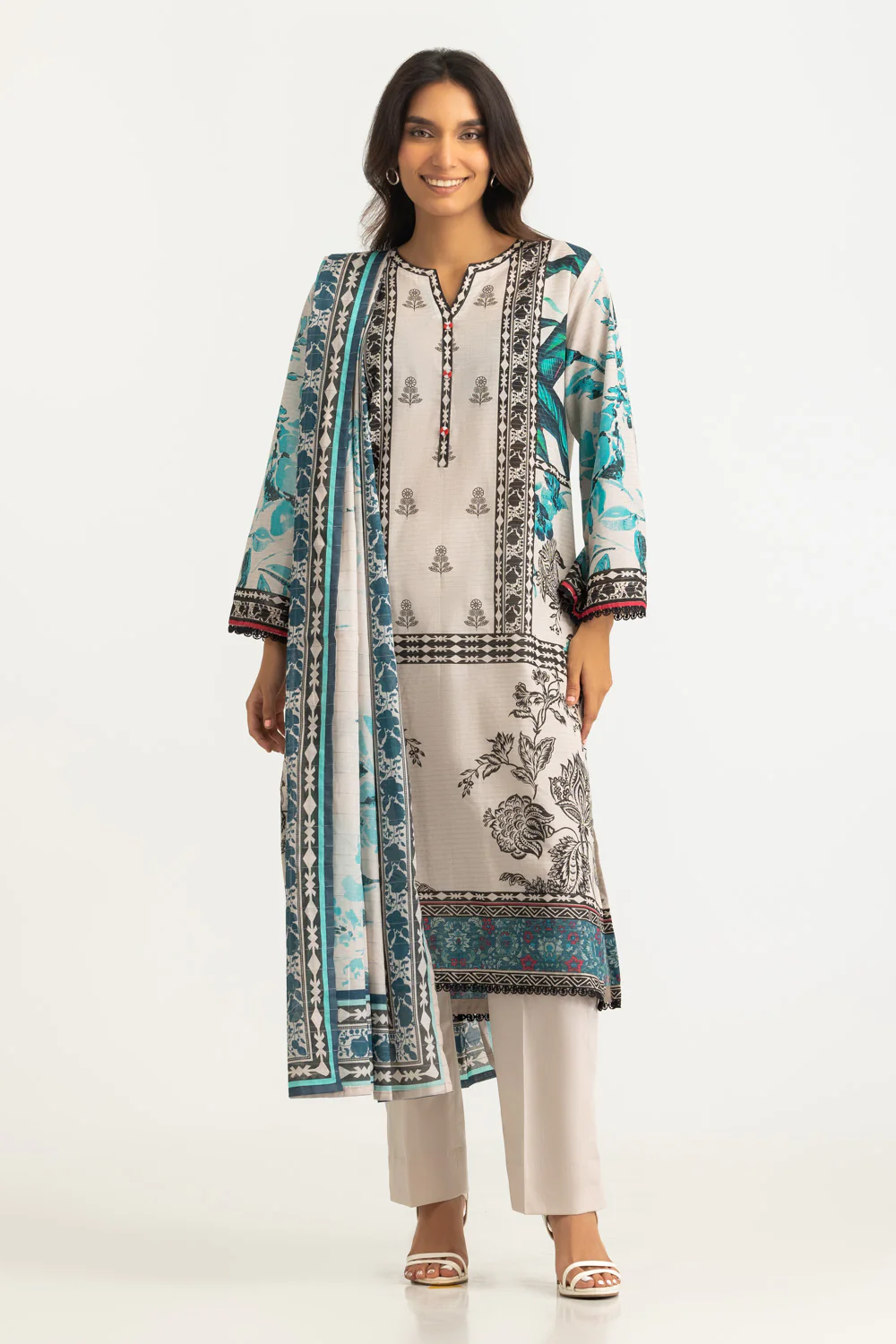 3PC Mehsuri Stripe Lawn Printed Suit - Image 7