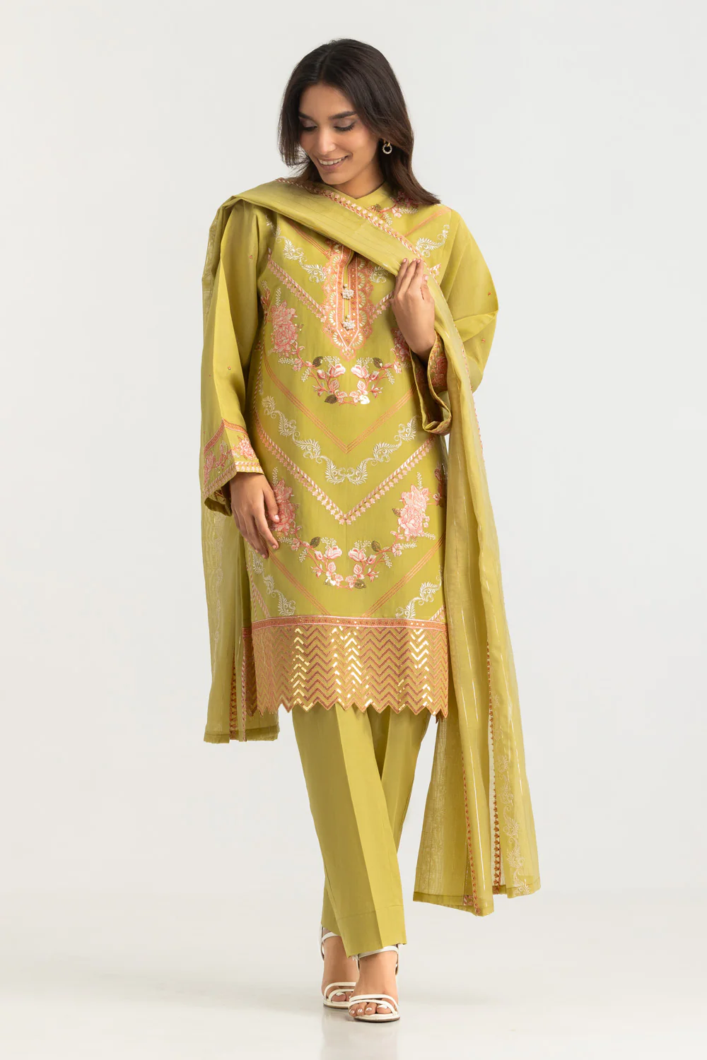 3PC Paper Cotton Embroidered Suit - Image 3