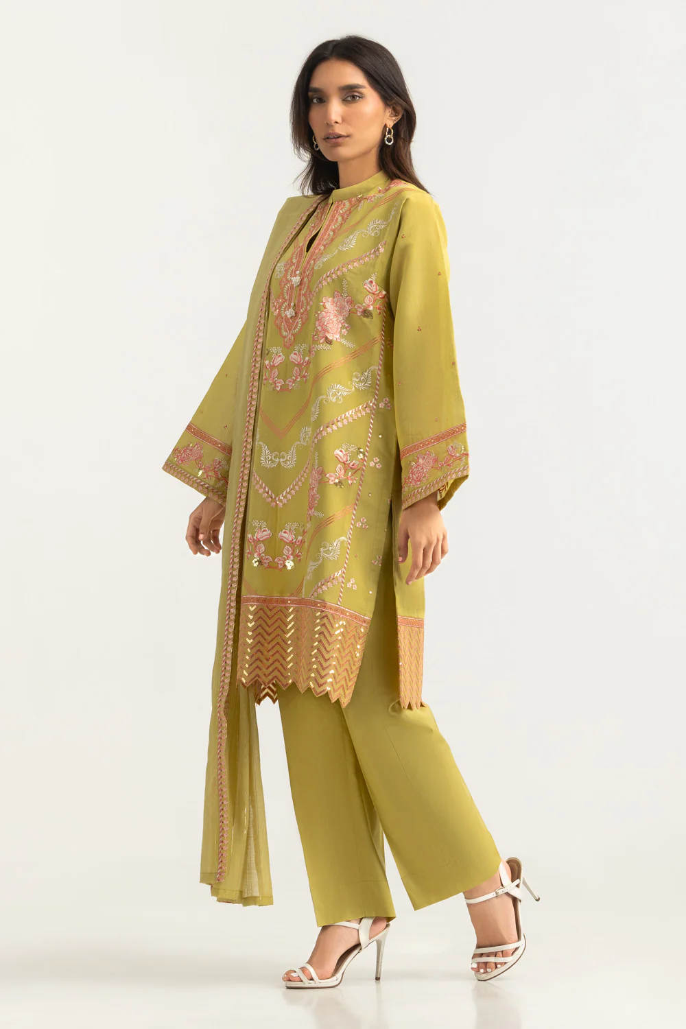 3PC Paper Cotton Embroidered Suit - Image 4