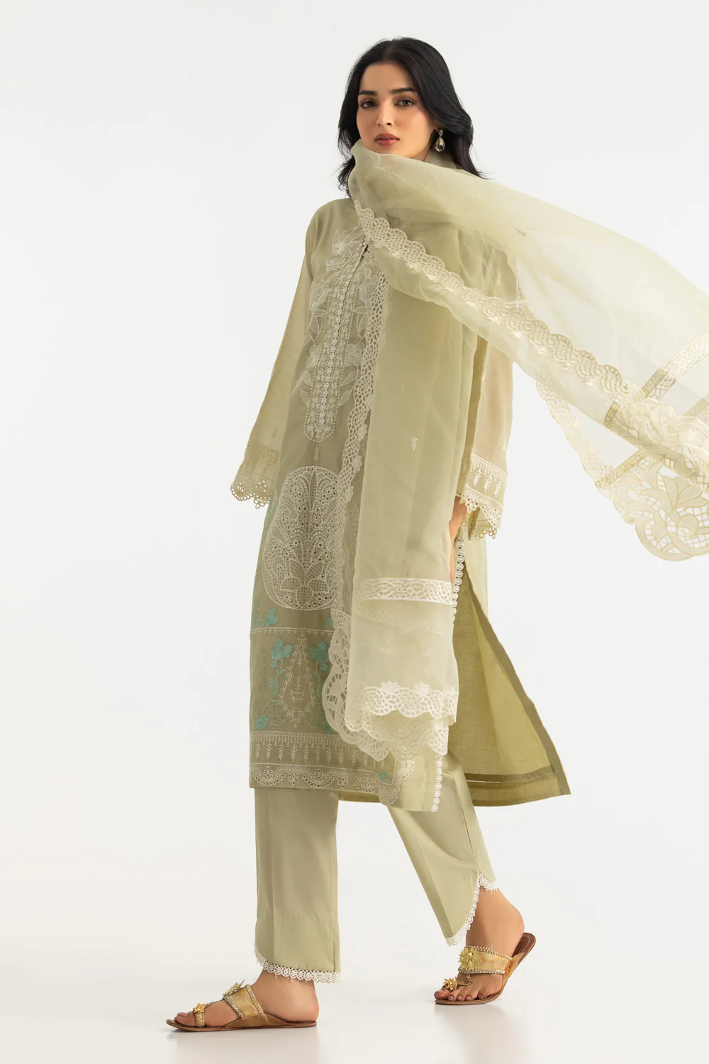 3PC Paper Cotton Embroidered Suit - Image 5