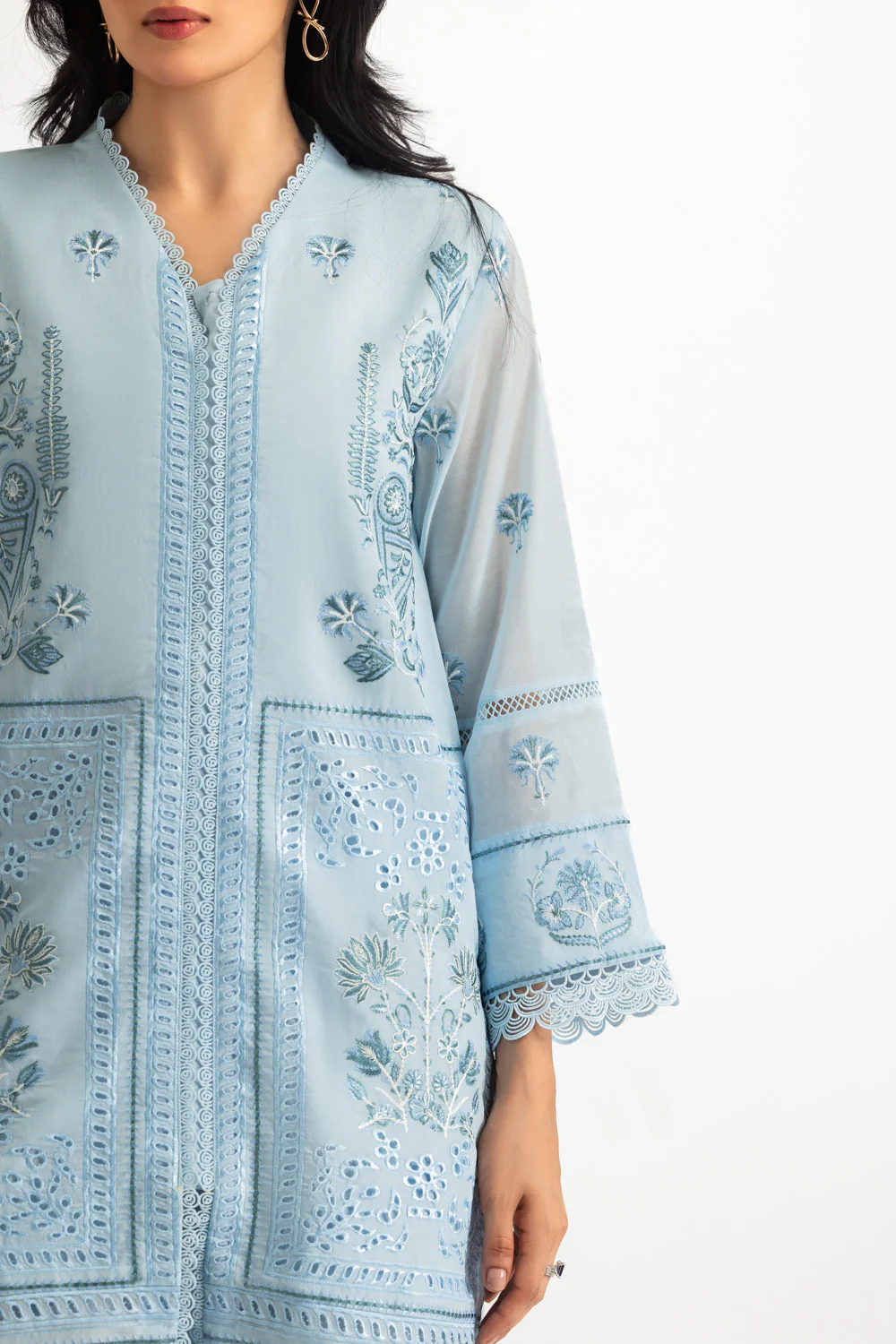 3PC Paper Cotton Embroidered Suit - Image 2