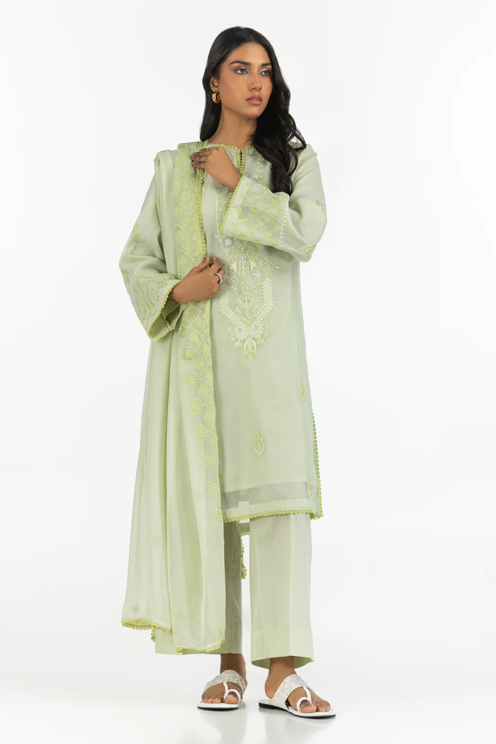 3PC paper-cotton Embroidered Suit - Image 3