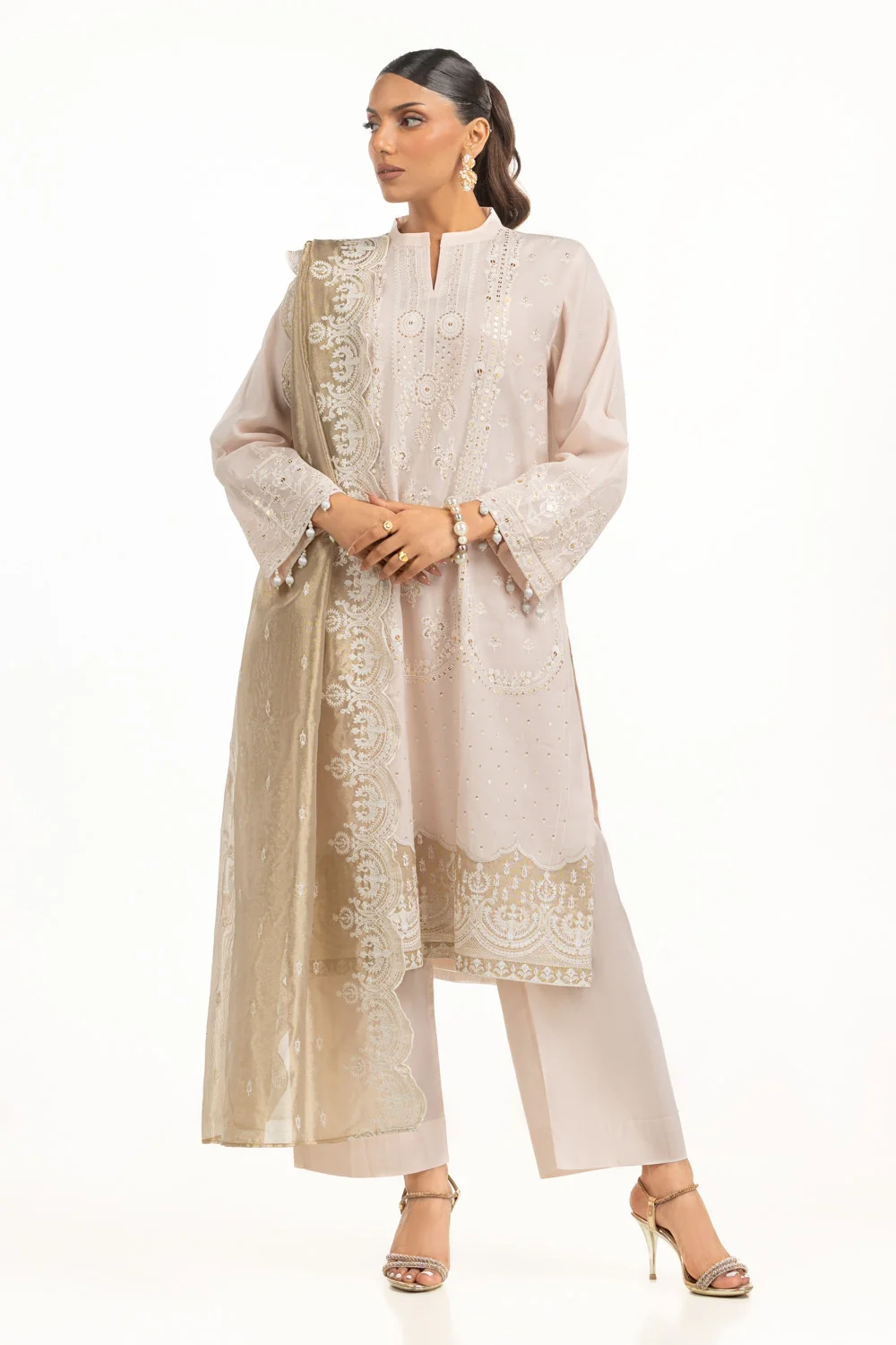 3PC Paper Cotton Embroidered Suit - Image 3