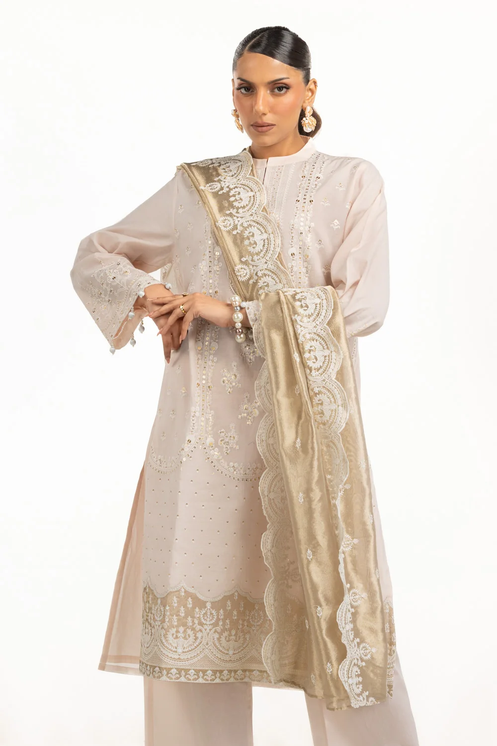 3PC Paper Cotton Embroidered Suit - Image 4