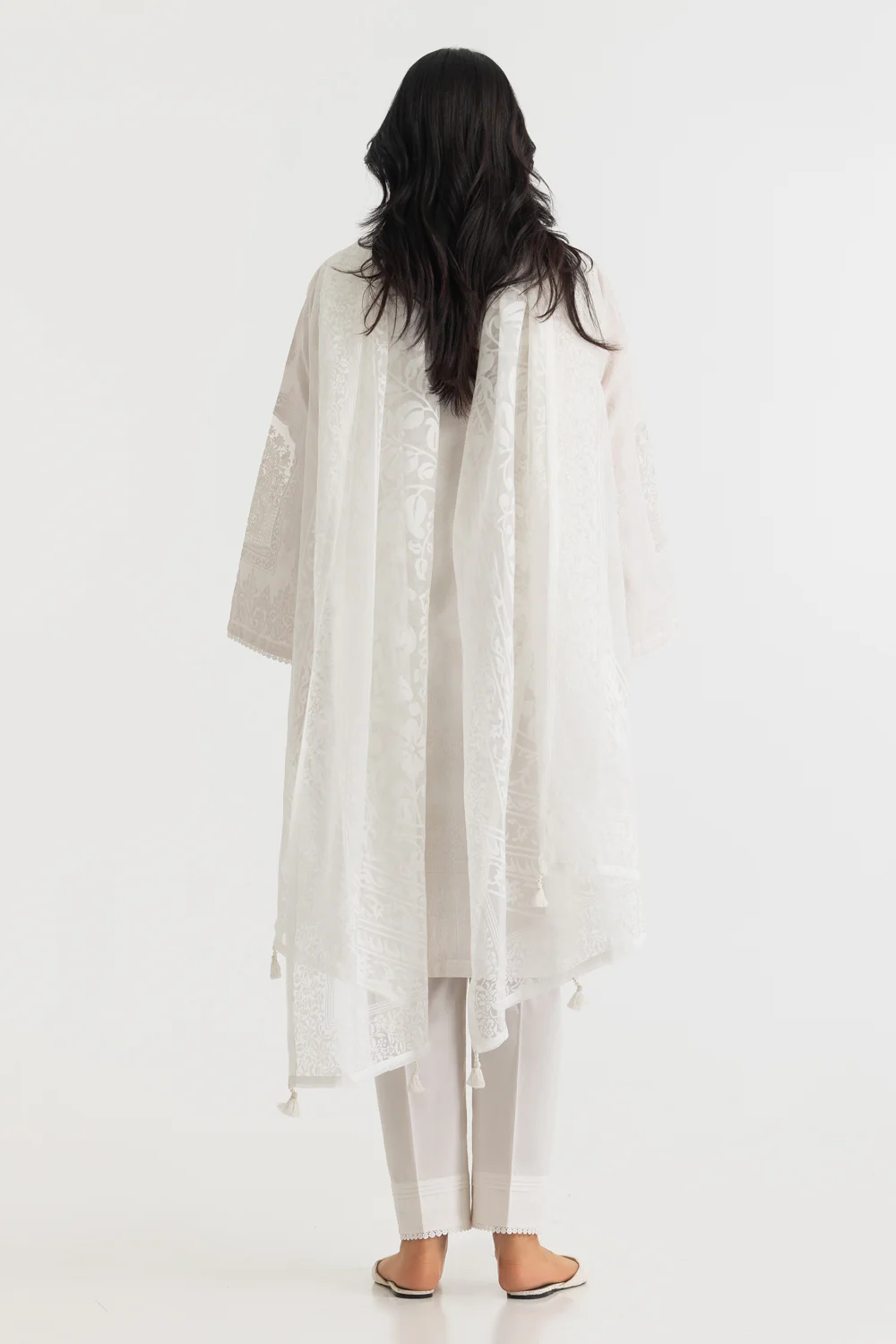 3PC Paper Cotton Flock Printed Suit With Embroidered - Image 6