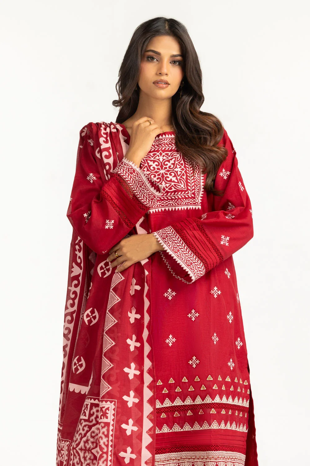 3PC paper-cotton Lacquer Printed Suit With Embroidered - Image 3
