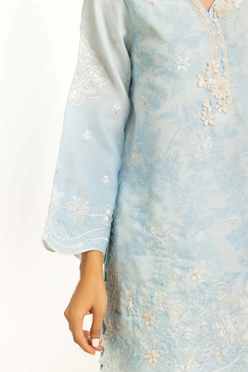 3PC Poly Slub Printed Suit With Embroidered - Image 4