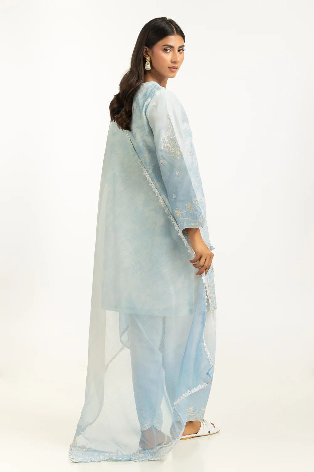3PC Poly Slub Printed Suit With Embroidered - Image 5
