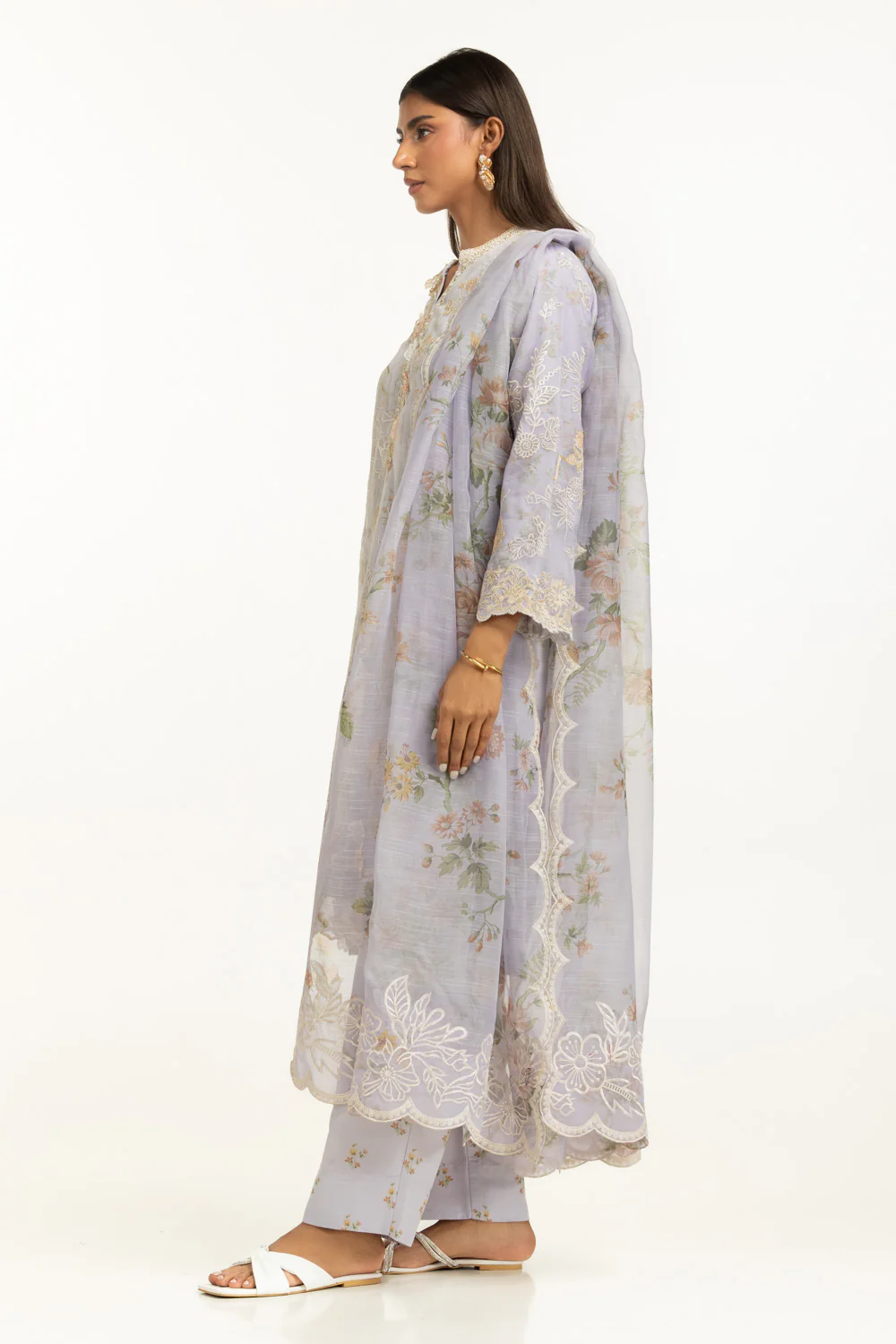 3PC Poly Slub Printed Suit With Embroidered - Image 3