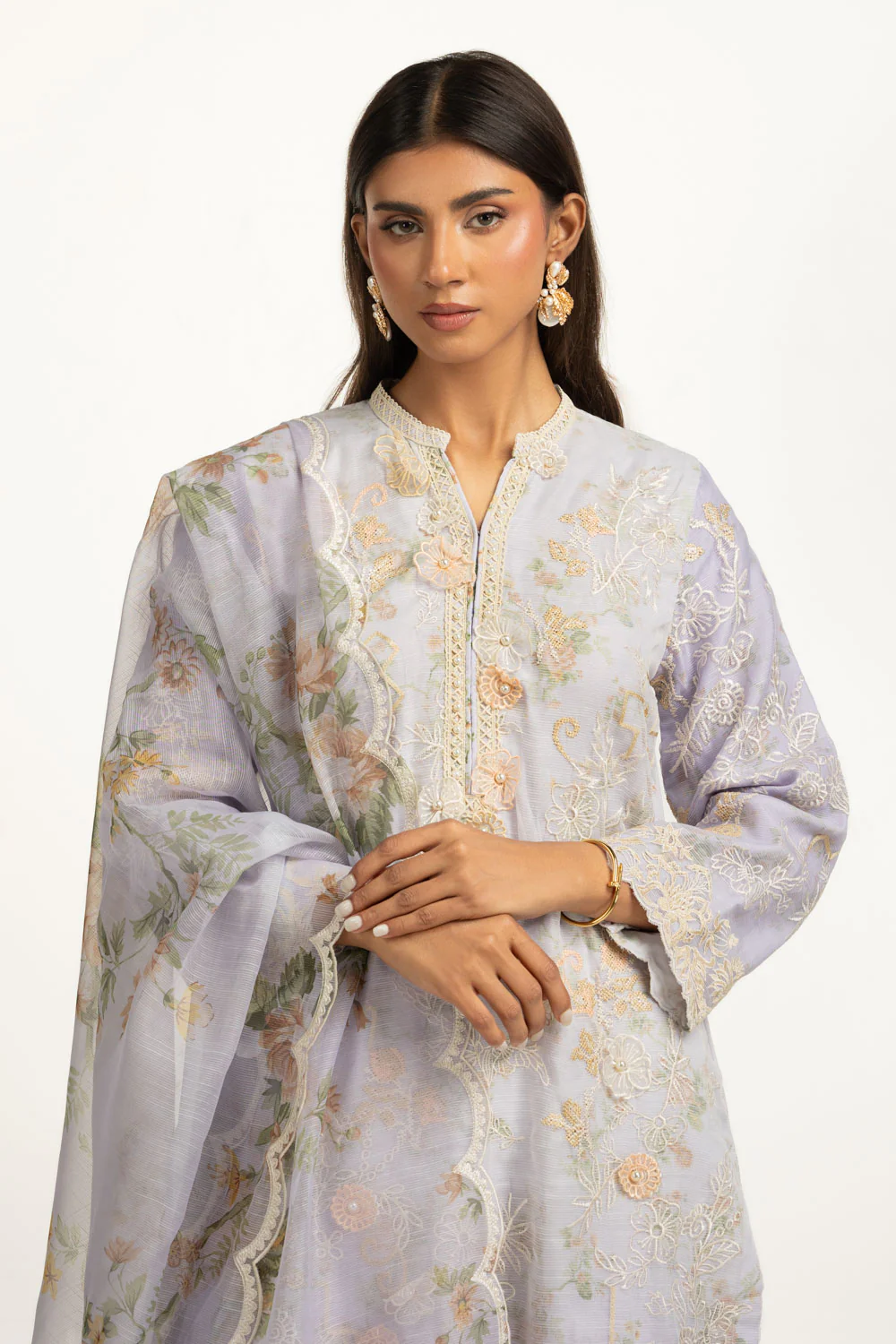 3PC Poly Slub Printed Suit With Embroidered - Image 5