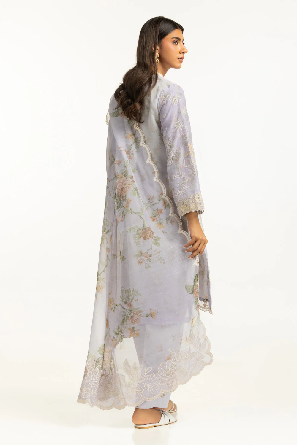 3PC Poly Slub Printed Suit With Embroidered - Image 7