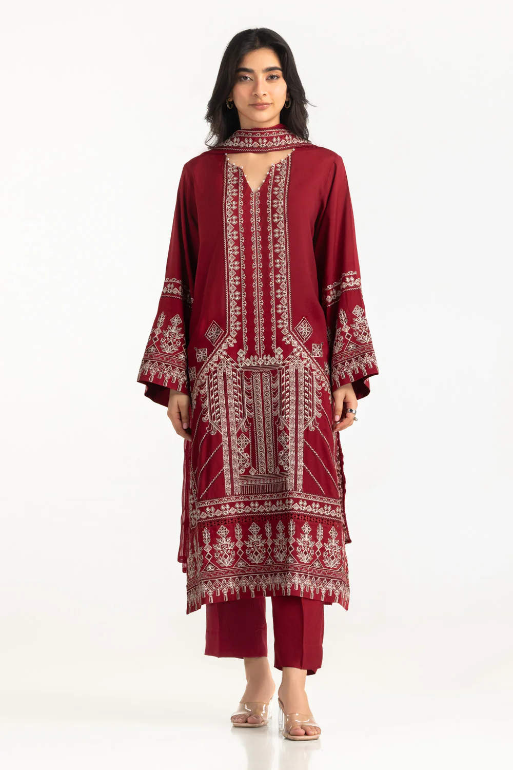 3PC Raw Silk Embroidered Suit