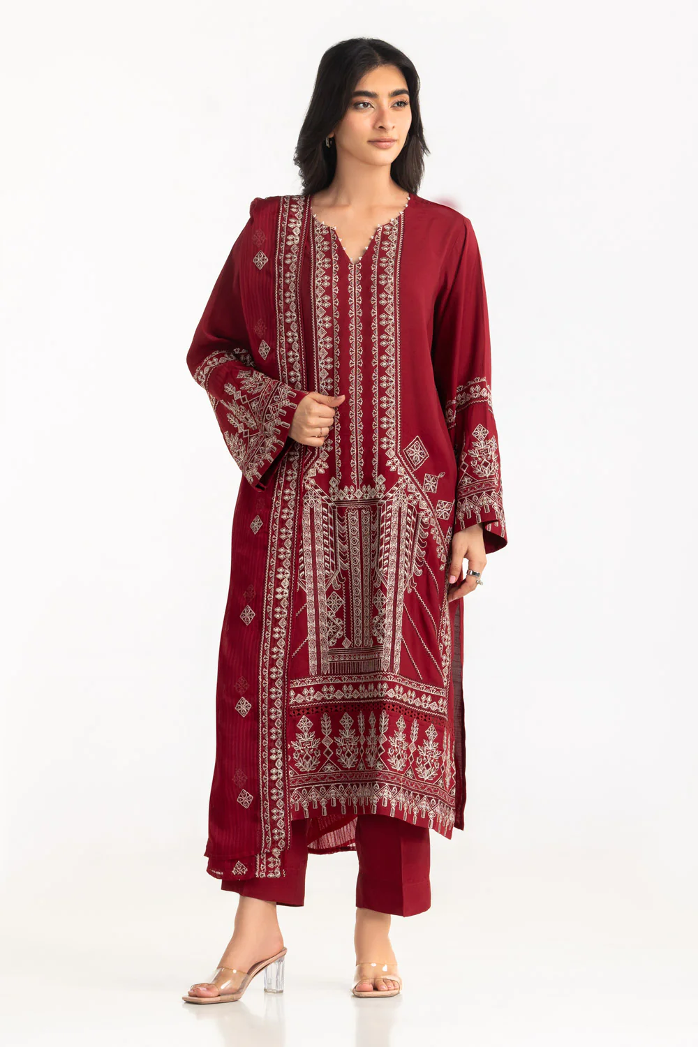 3PC Raw Silk Embroidered Suit - Image 3