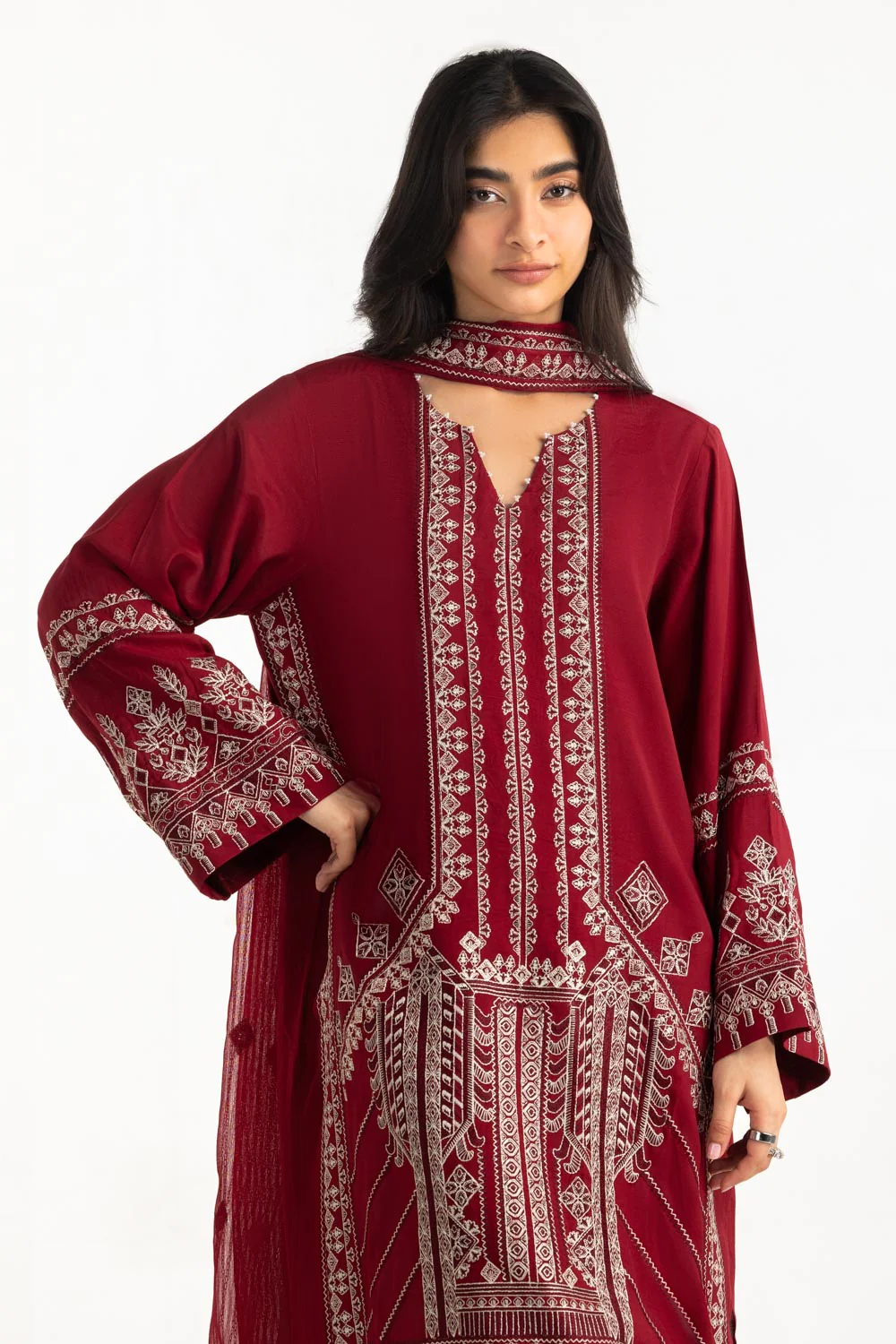 3PC Raw Silk Embroidered Suit - Image 4
