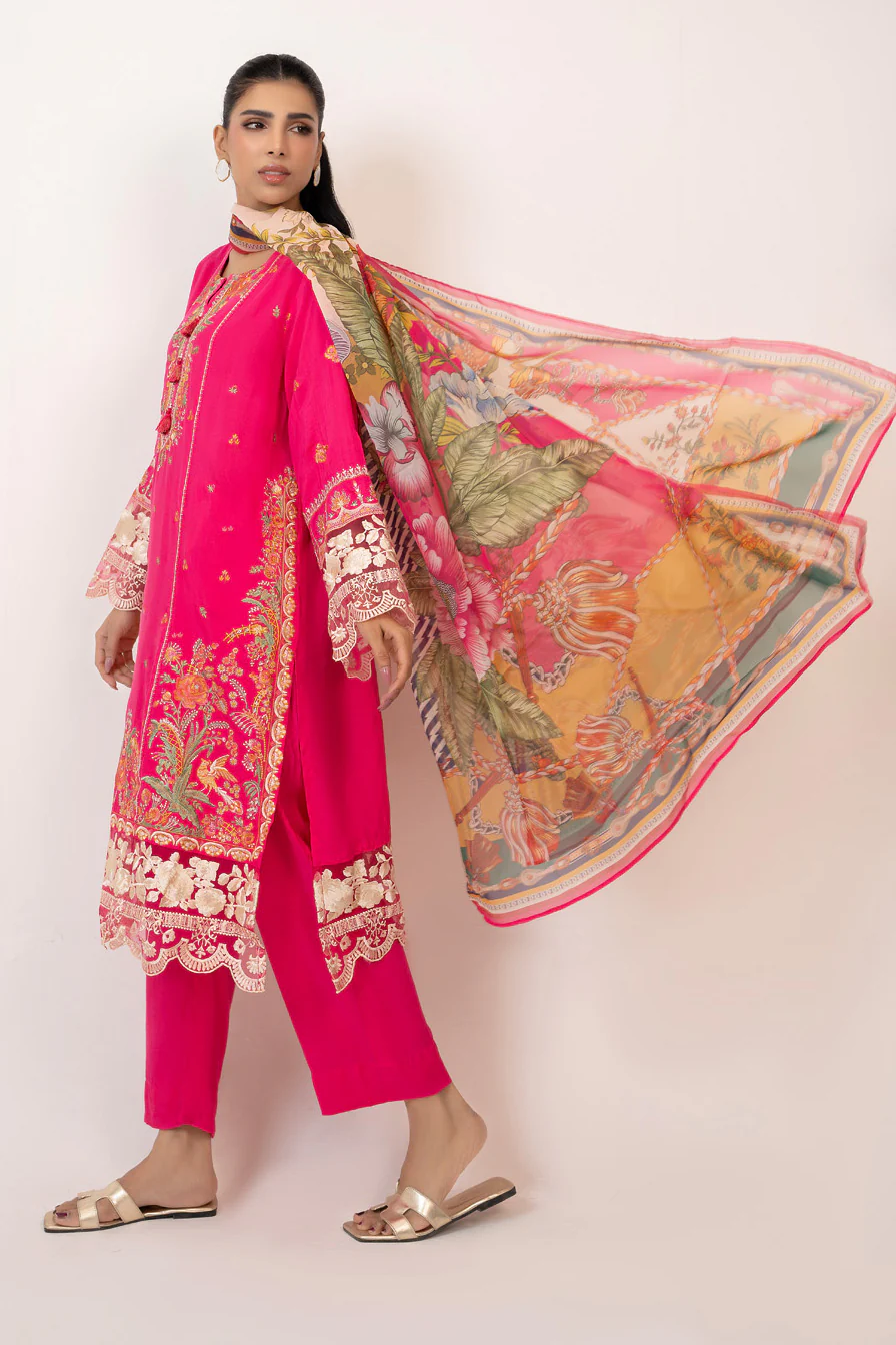 3PC Raw Silk Embroidered Suit - Image 7