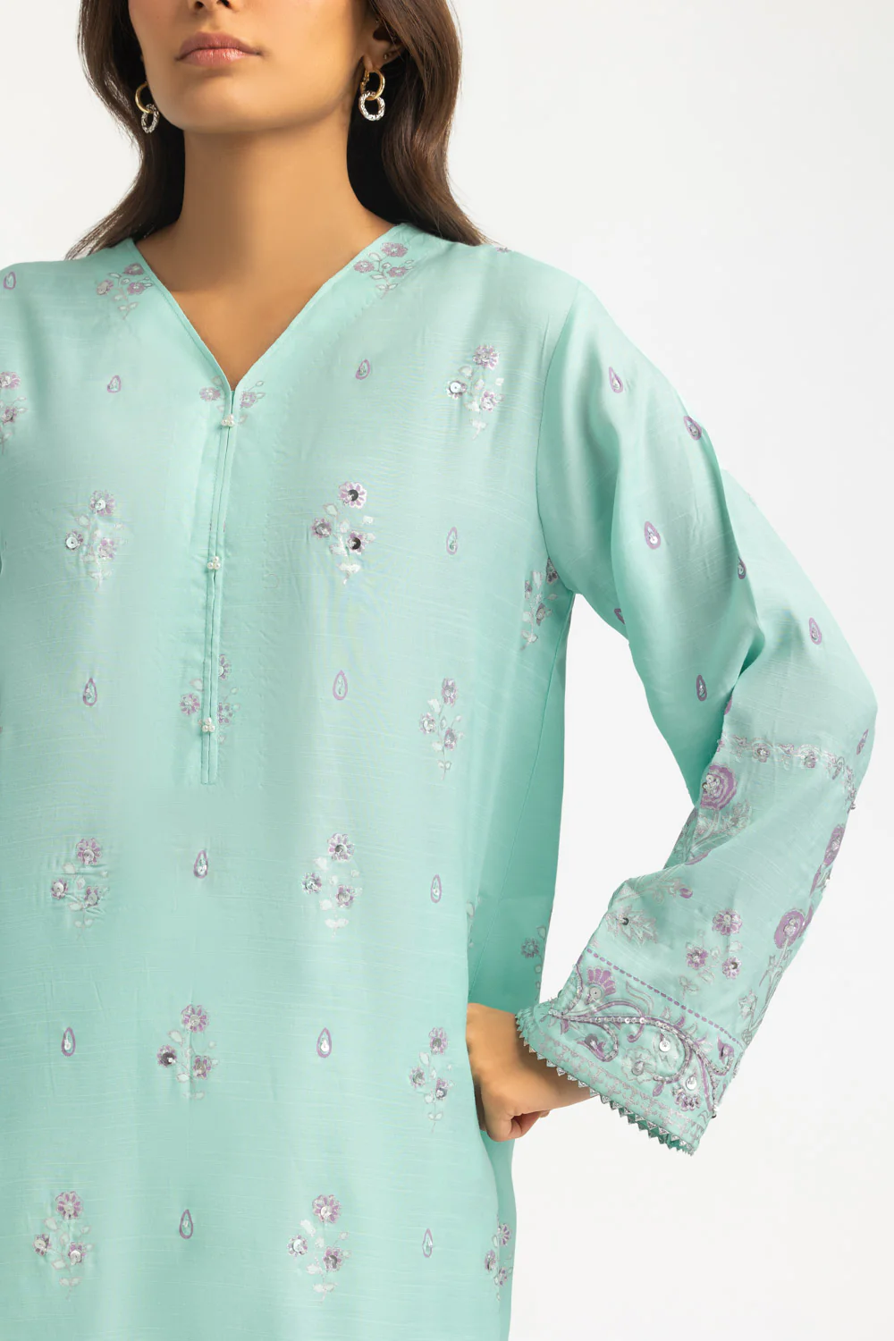 3PC Raw Silk Gold And Lacquer Printed Suit - Image 2