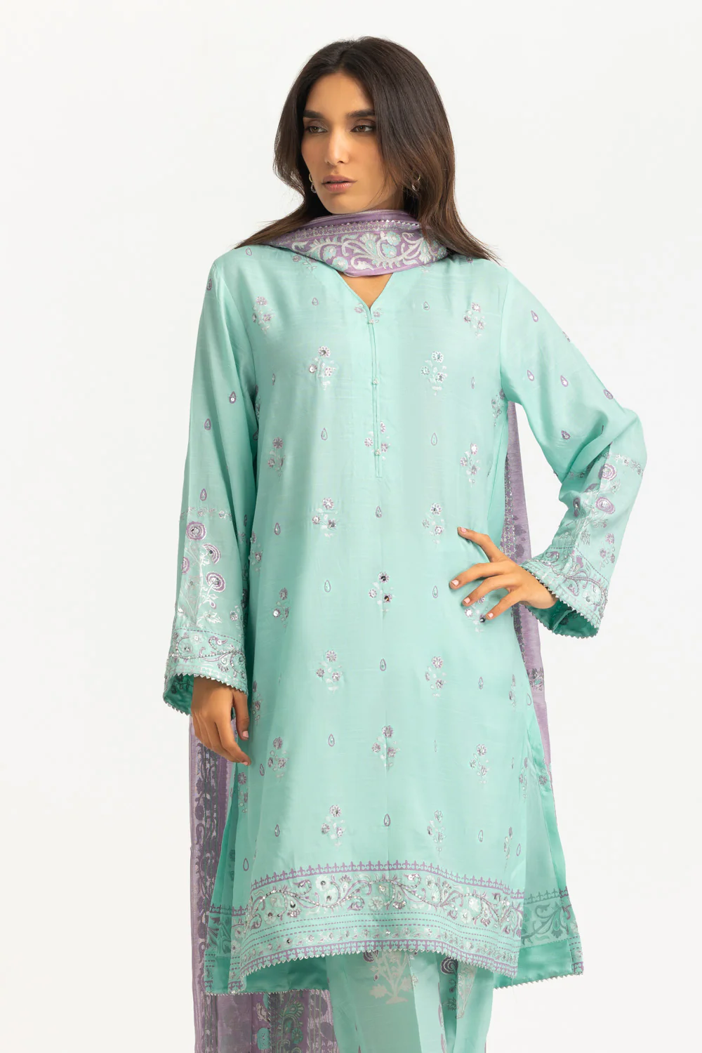 3PC Raw Silk Gold And Lacquer Printed Suit - Image 3