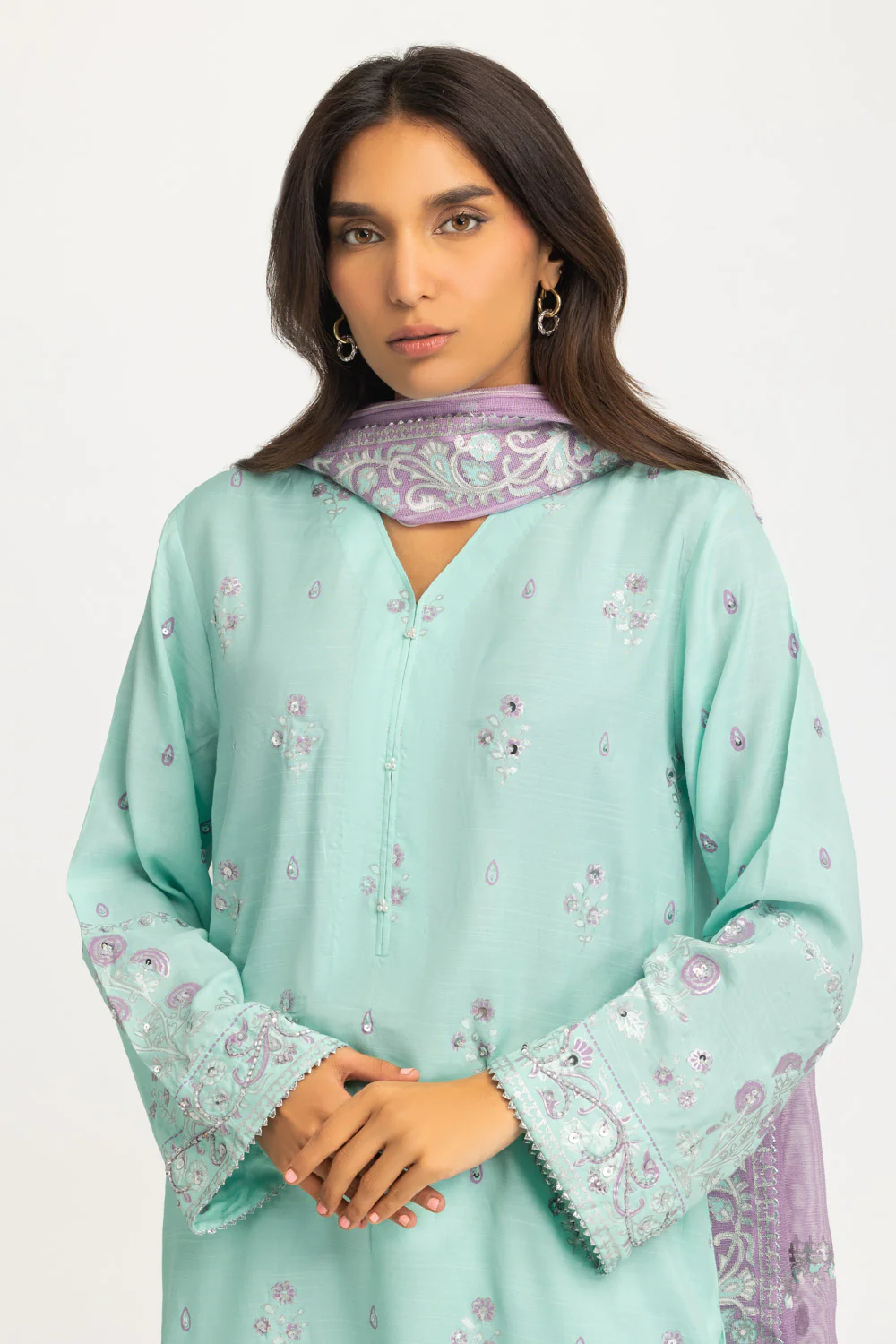 3PC Raw Silk Gold And Lacquer Printed Suit - Image 5