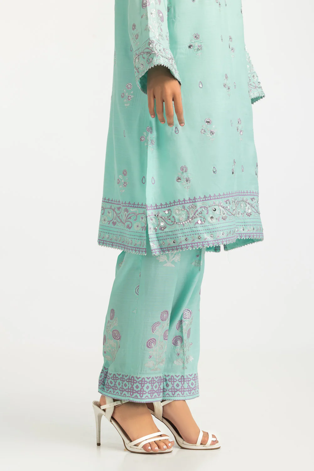 3PC Raw Silk Gold And Lacquer Printed Suit - Image 7