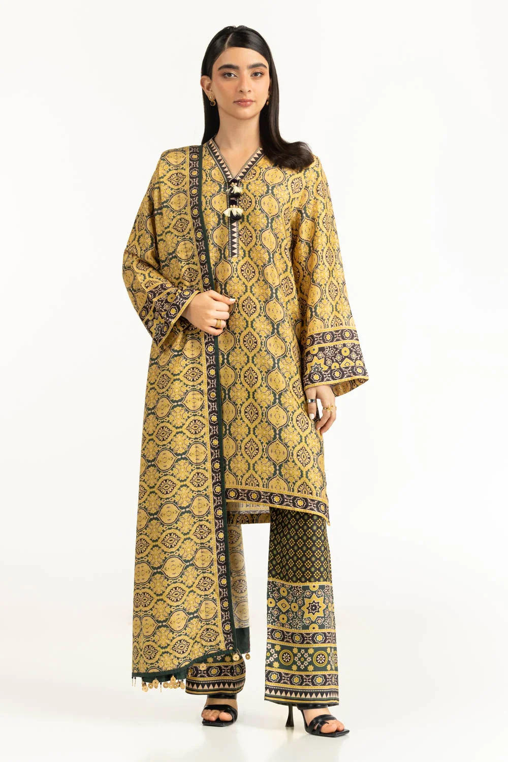 3PC raw-silk Printed Suit